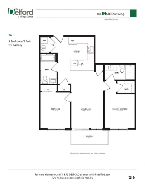 Floor plan for 2 beds, 2 baths, 1007 sqft